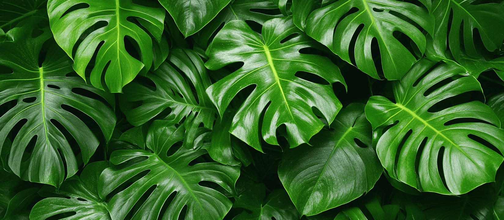 Abrillantador Hojas de monstera verdes y brillantes.